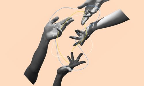 Illustration of hands reaching our together