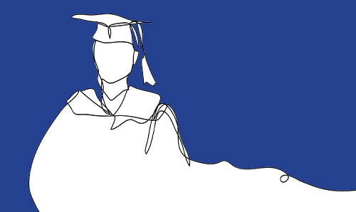 Illustration of a student wearing a gown and mortar board